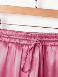 Franclia Quần ống đứng cạp chun bằng satin cỡ lớn, quần satin, quần lụa, quần harem, quần hồng cho nữ, quần ống rộng cho nữ. - Màu đỏ tím - Xem 5