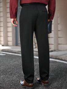 Manfinity Bizformal Quần dài nam màu trơn xếp ly, túi xéo, kiểu dáng thường ngày. - màu đen - Xem 2