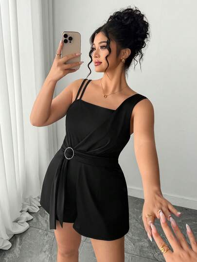 Elenzga Mono elástico de punto para mujer de talla grande, con hebilla metálica, diseño asimétrico, versátil para ir al trabajo, de compras, fiestas, para todas las estaciones