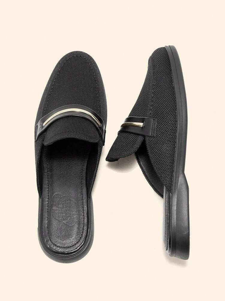 CUCCOO BASICS Women's Fashion Black Knit Fabric Comfortable Slip-On Mules, Flat Casual Loafers Suitable For Outdoor, Work, Daily Wear Valentine's Day