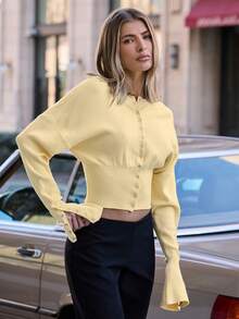 Hauture Women's Flare Sleeve Snap Front Cardigan - Light Yellow - View 6