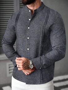 Manfinity CasualCool Men's Fashionable Casual Stand Collar Button-Up Shirt - Dusty Blue - View 3