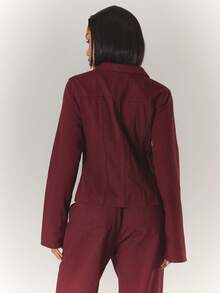 MUSERA Zip Through Long Sleeve Burgundy Top Cute Spring Summer Everyday Spring - Burgundy - View 4