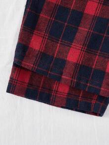 2 piezas Conjunto de camisa a cuadros clásica y pantalones para niño pequeño, ropa de estar en casa informal