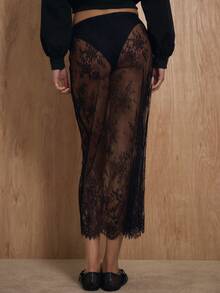 MUSERA Sheer Lace High Waisted Straight Fit Skirt Winter NewYear Cute Sexy Going Out Evening Party Accented Valentines Day Spring Summer Holiday - Black - View 4