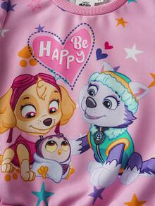 SHEIN | PAW Patrol Young Girl Cute Casual Puppy & Star Print Loose Fit Crew Neck Long Sleeve Knit Sweatshirt - Pink - View 4