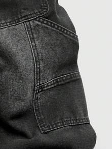 ROMWE MEN Street Life Jeans de mezclilla casual de uso diario con bolsillos en ángulo y desgastados para hombres - Negro - Ver 6