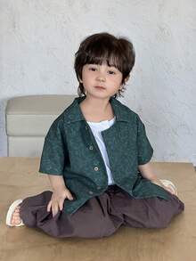 DAZY Young Boy Green Front Button Casual Versatile Short Sleeve Shirt - Green - View 2