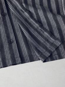 Manfinity BRENVOR Men's Striped Drop Shoulder Long Sleeve Single-Breasted Casual Loose Shirt - Black - View 6