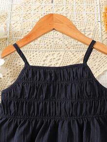 2pcs Young Girl Navy Blue Camisole Top And Loose Casual Pants Set, Suitable For Daily Outings, School, Beach Vacation, Beachwear, Spring/Summer - Royal Blue - View 3