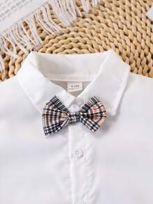 2pcs Baby Boys Short Sleeve Shirt Jumpsuit With Bowtie & Plaid Suspenders Shorts, Gentleman Outfit Suitable For Festivals And Outdoor Activities, Summer Toddler Suit Bow Tie Baby Boy Elegant Clothes Baby Boy Gentleman Outfit Baby Boy Plaid Outfit Boy Summer Outfit Set Vintage Clothes Baby Baby Boy Short Sleeve Suits