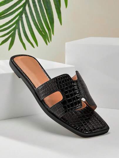 SHUZIA Women's PU Square-Toe Casual Flat Sandals Summer Shoes Spring Shoes Spring Break Easter Vacation Shoes Casual Shoes Beach Shoes Mother's Day Present Valentine's Day