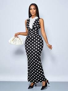 SOLERSUN Sexy And Elegant Polka Dot Black Long Dress, A Modern And Fashionable New Arrival For Autumn, Winter And Spring - Black - View 1