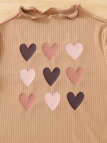 SHEIN Young Girl' Heart Print Short Sleeve T-Shirt - Multicolor - View 7