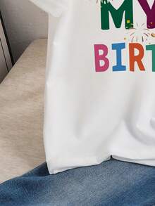 男婴时尚舒适休闲圆领短袖T恤，宽松版型，印有英文标语和生日图案，适合春夏穿着，街头风、户外、派对、送礼皆宜。 - 白色 - 查看 6