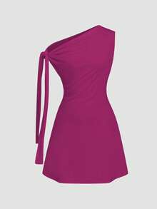 Celisse Women's Asymmetric Tie-Up Waist Short Dress - Purple - View 3