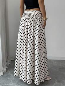 Elenzga 女士夏季新款通勤百搭宽松高腰优雅显瘦波点抽绳杏色半身裙 - 杏色 - 查看 2