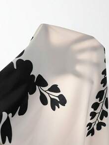 Elenzga Áo sơ mi hở trước màu tương phản, họa tiết hoa đen, viền bất đối xứng, dáng chữ A, cắt ngẫu nhiên, phong cách Pháp thanh lịch, phù hợp mặc đi làm và đi chơi - Màu be - Xem 3