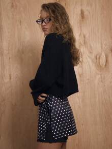 MUSERA V Neck Lace Trim Cropped Boxy Fit Fluffy Knit Jumper Winter NewYear Cute Sexy Going Out Evening Party Accented Valentines Day - Grey - View 3