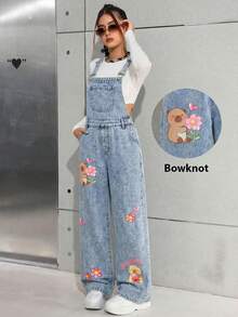 SHEIN Thời trang nữ tuổi teen phong cách thường ngày Y2K vintage cá tính, thoải mái và dễ thương với họa tiết chuột lang nước hoạt hình. Áo yếm denim màu xanh dương dành cho nữ tuổi teen, trang phục hàng ngày và trang phục dự tiệc mùa xuân hè, trang phục đường phố. - Màu xanh lam - Xem 2