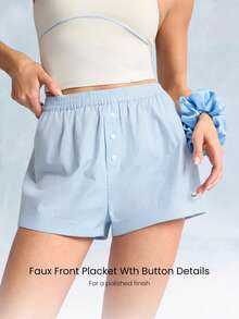 GLOWMODE Lounge Lover High Waist Cotton-Blend Faux Front Placket Button Detail Boxer Shorts Daily Casual Wear