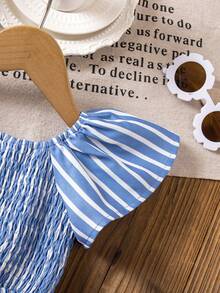 SHEIN 女宝宝夏季可爱度假蓝白条纹短袖连体衣 - 彩色 - 查看 5