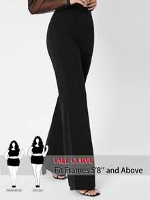 SHEIN Tall CURVE 大码百搭纯色喇叭裤 - 黑色 - 查看 1