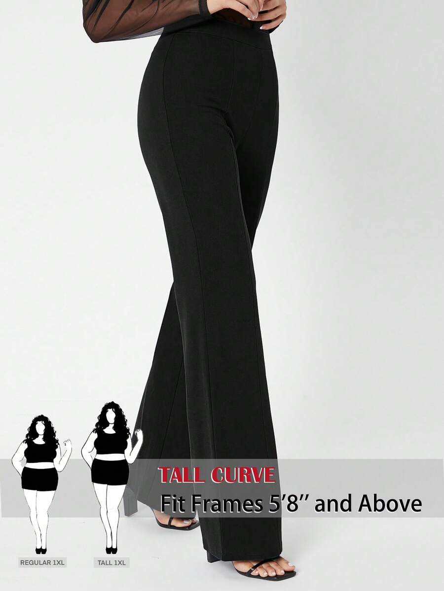 SHEIN Tall CURVE 大码百搭纯色喇叭裤 - 黑色 - 查看 1