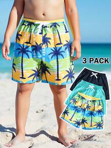 SHEIN 3件套儿童/青少年/儿童休闲度假泳裤，男童泳衣，夏季泳装 - 彩色 - 查看 9