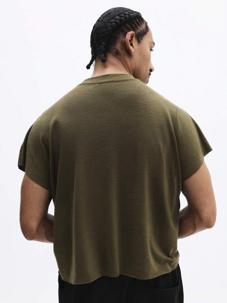 Olive Crew Neck Tee With Text Print