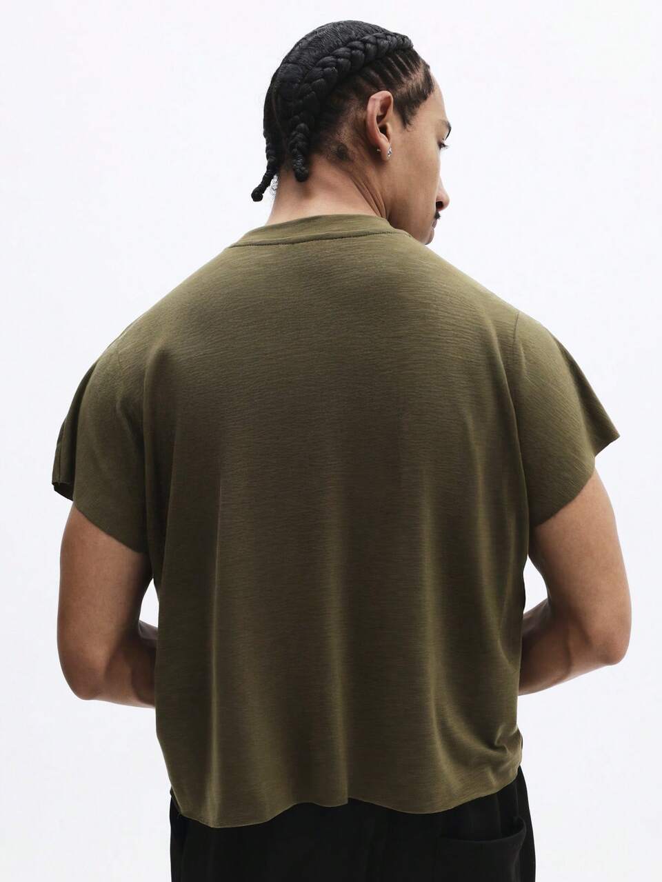 SUMWON Olive Crew Neck Short Sleeve T-Shirt With Small Text Print For Men Casual Everyday Wear