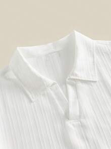 EASEVO 加大码男士休闲纯色通勤 Polo 衫，夏季 - 白色 - 查看 5