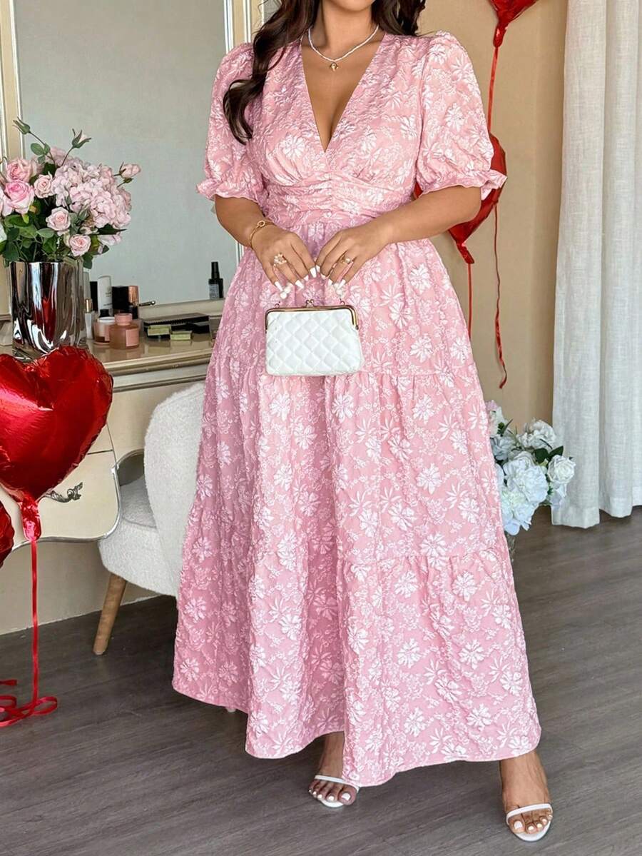 Vionelle Đầm Jacquard cỡ lớn, thích hợp cho ngày Valentine, mùa xuân/hè. - Hồng - Xem 1