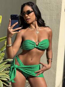 Vaytide 3件套纯色性感比基尼泳衣，适合海滩度假