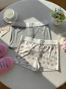 Comfortcana Bộ 2 chiếc quần short mùa hè cài cúc phía trước, in họa tiết dễ thương, kiểu dáng thường ngày. - Nhiều màu - Xem 3