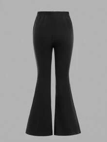 SHEIN Bộ đồ thường ngày cho bé gái tuổi teen: Áo trễ vai thắt nơ và quần ống loe màu trơn. - Màu Hồng baby - Xem 8