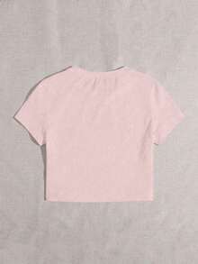 Flirla Plus Size Plain Simple Short Sleeve T-Shirt, Suitable For Summer - Pink - View 2