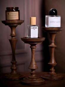 1pc Walnut Retro Aromatherapy Candle Holder Tray Base French Medieval Wood Candle Holder Ornament Decoration - 1pc - View 1