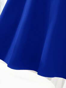 SHEIN Đầm dài tay dáng rộng thanh lịch và dễ thương màu đỏ cổ điển trang trí ruy băng vàng cho bé gái. - Màu xanh lam - Xem 3