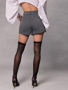 Hauture Fashionable & Elegant Glen Check Shorts With Belt Loops, Loose & Versatile - Dark Grey - View 4