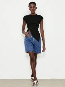 Lumivelle Camiseta blanca elegante y minimalista para mujer, adecuada para el uso diario, de moda y versátil - Negro - Ver 6