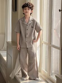 DAZY 男童条纹短袖上衣和裤子睡衣套装