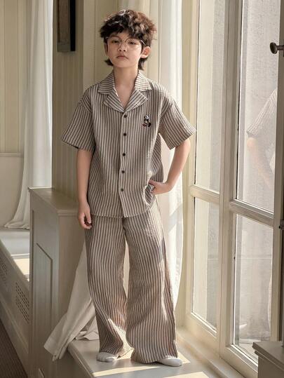 DAZY 男童条纹短袖上衣和裤子睡衣套装