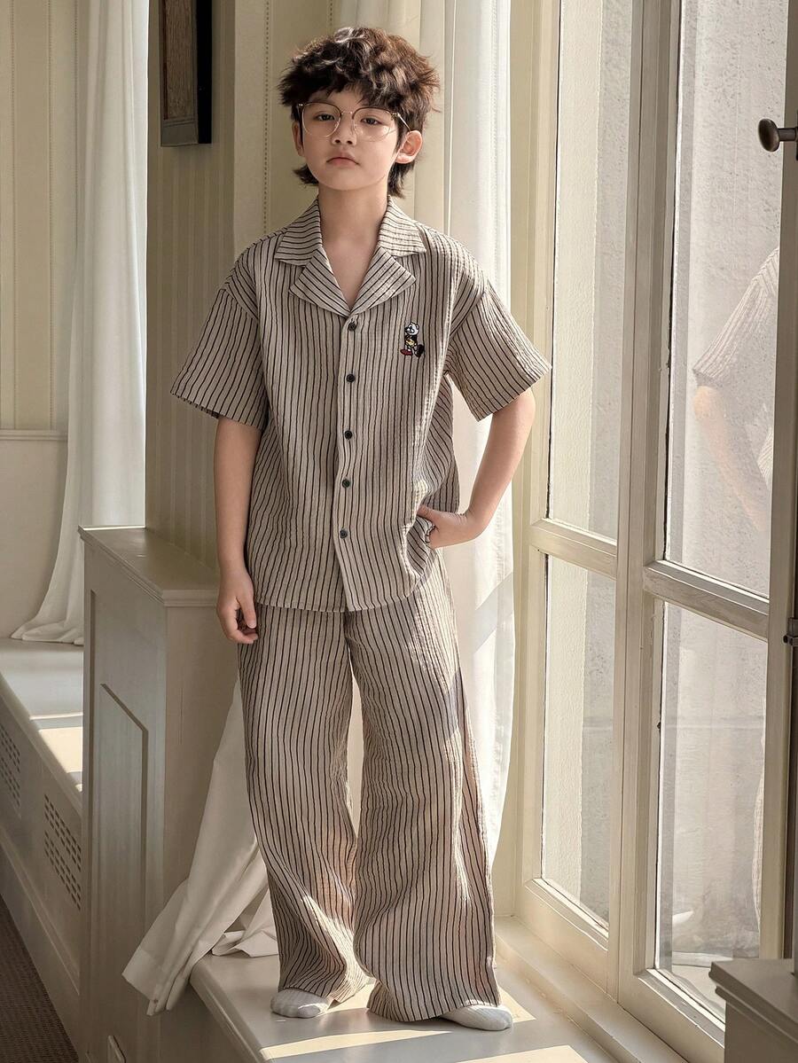 DAZY 男童条纹短袖上衣和裤子睡衣套装