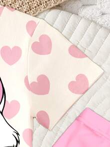 两件套女童休闲可爱猫咪、蝴蝶结、爱心图案印花T恤和打底裤套装，适合春、夏、秋季日常穿着，舒适百搭。 - 彩色 - 查看 6