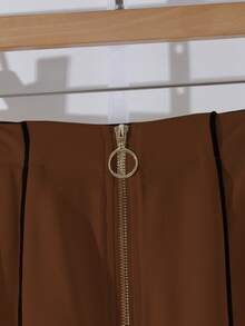 Franclia Pantalon ample à jambes larges pour femmes, couleur unie abricot avec rayures contrastées, décontracté pour tous les jours, polyvalent pour le travail, confortable, élégant à la française, printemps/automne, été - Tabac - Voir 5