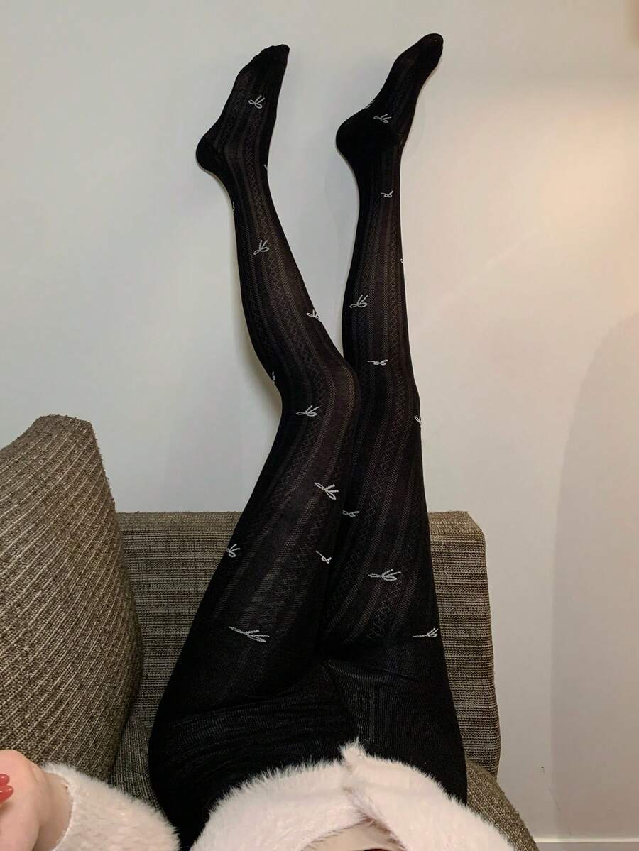 FRIFUL 女士蝴蝶结装饰修身打底裤 - 黑色 - 查看 1