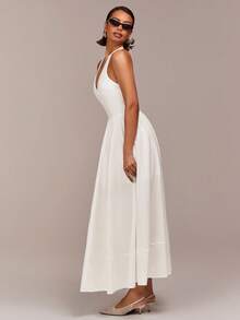 COSMINA V-Neck Design Elegant Women's Dress, Suitable For Dates, Valentine's Day, Parties, Weddings, Wedding Guests, Summer, White - White - View 5