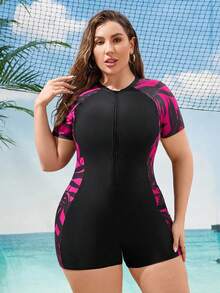 Swim Lushoire 2026新款夏季海滩度假冲浪运动服，植物印花加大码连体泳衣 - 彩色 - 查看 5