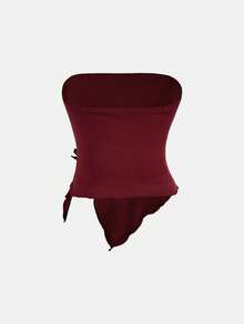 SHEIN Girlism 2pcs/Set Tween Girls' Casual Ruched Bandeau Top With Asymmetric Hem And Flare Pants